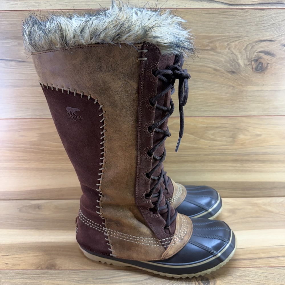SOREL Cate The Great Snow Boots Womens 8 Brown Taupe Suede Waterproof Cozy Fur